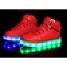 Unisex USB charging transparent rubber outsole high cut LED light shoes for children